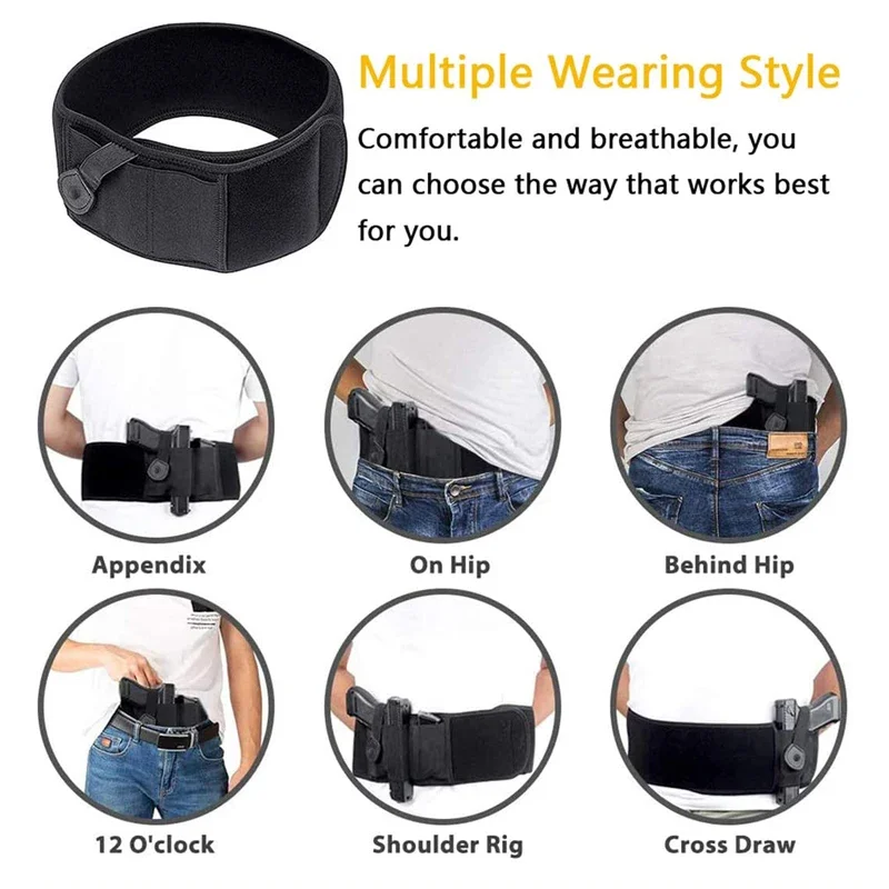 التكتيكية البطن بندقية الحافظة غير مرئية حقيبة بحزام أخفى حمل حزام مرن الخصر مسدس الحال بالنسبة G17 G19 مجلة الصيد