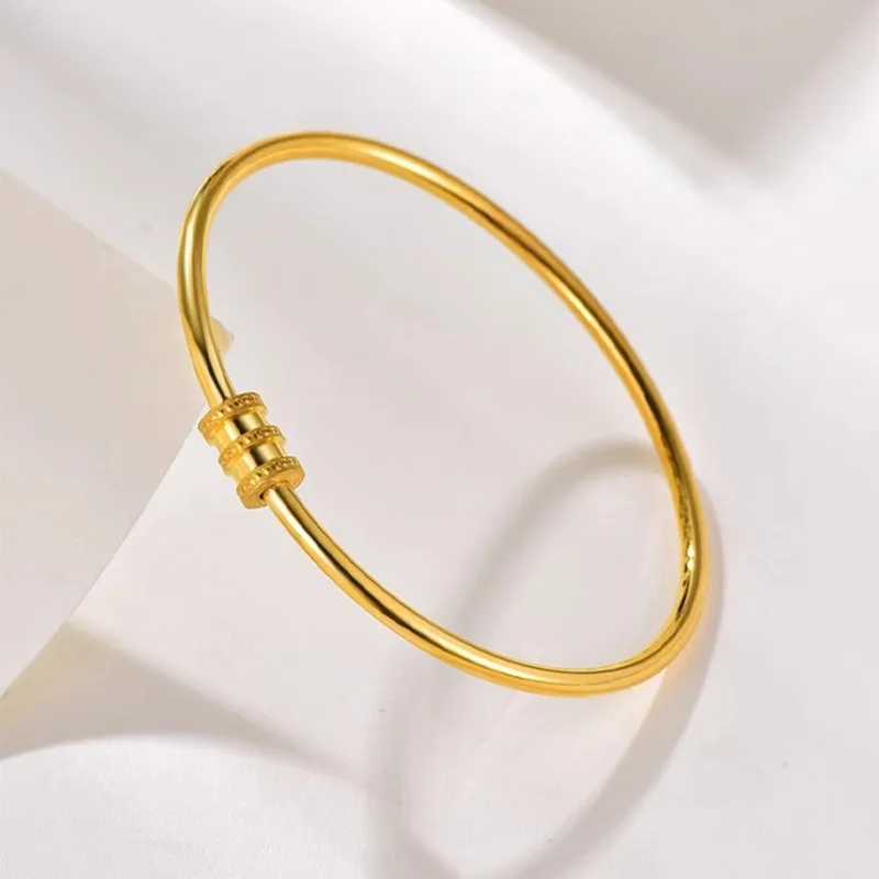 

9999 24K real gold small waist bracelet 2.8mm women's coil braceletts with adjustable opening plain ring bangle for women girl