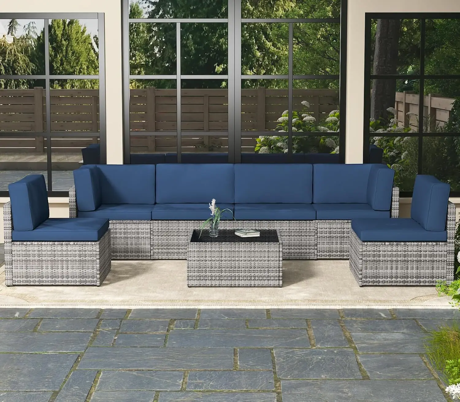 

U-MAX 7-Pieces Patio Furniture Set Outdoor Sectional Sofa Rattan Wicker Sofa