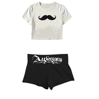 Y2 Fashion Women's Shorts Set Black Short sleeved Top with White Shorts Spring/Summer 2025 New Style