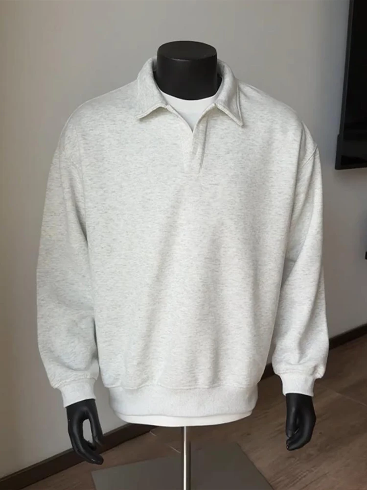 

Мужской серый свитшот с V-образным вырезом и длинным рукавом, базовая футболка для весны и осени, повседневный свободный крой, классический стиль, комфортная ткань