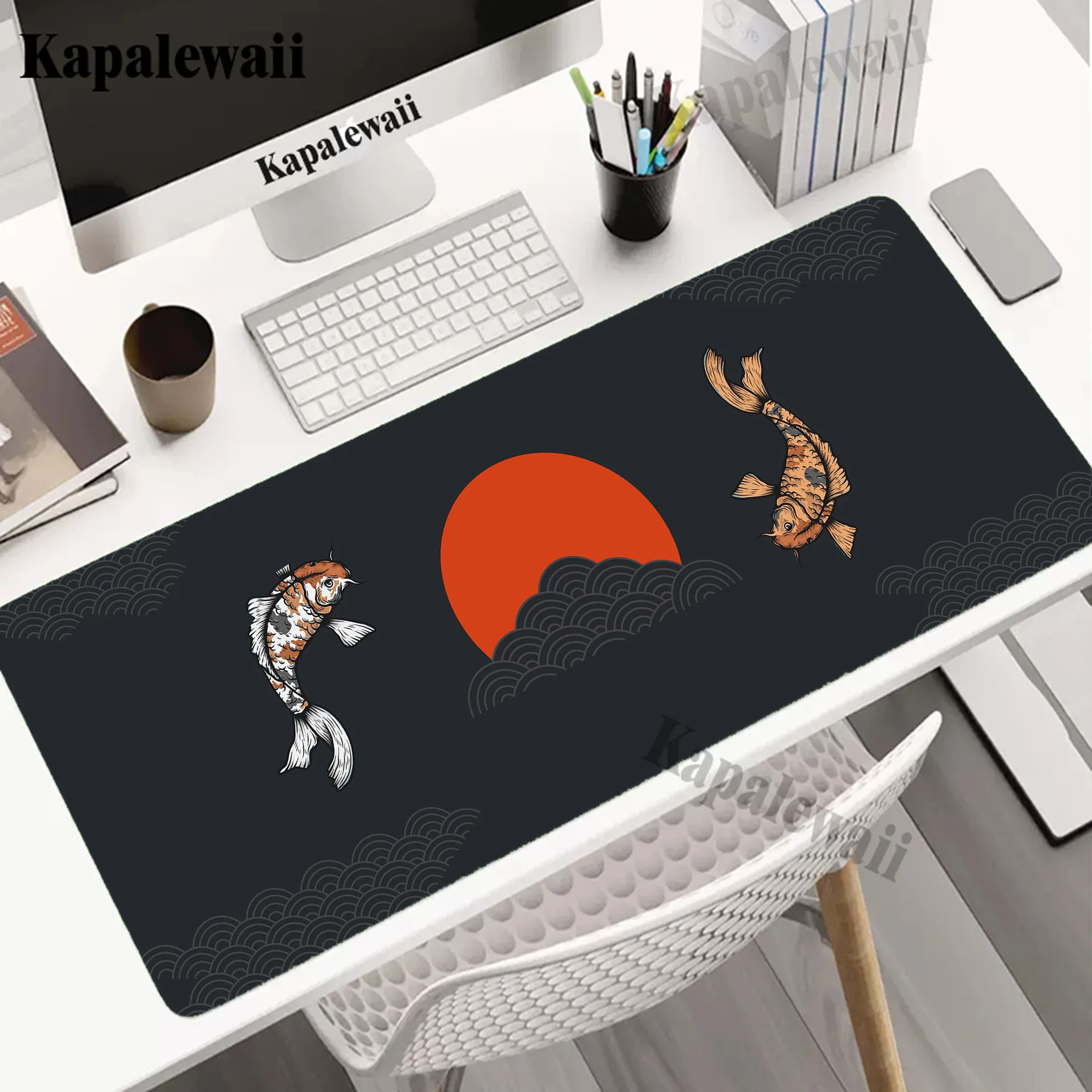 

Japanese Koi Mouse Pad Locking Edge XXL Mousepad Notebook Rubber Keyboard Pads Gaming Setup Accessories Mouse Mat 900x400mm