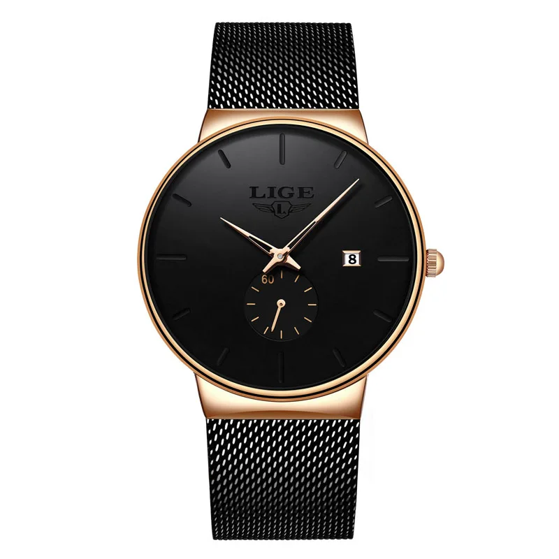 Lige mode herren uhren top marke luxus quarzuhr herren lässig schlank mesh stahl wasserdicht sport uhr relogio mascumino