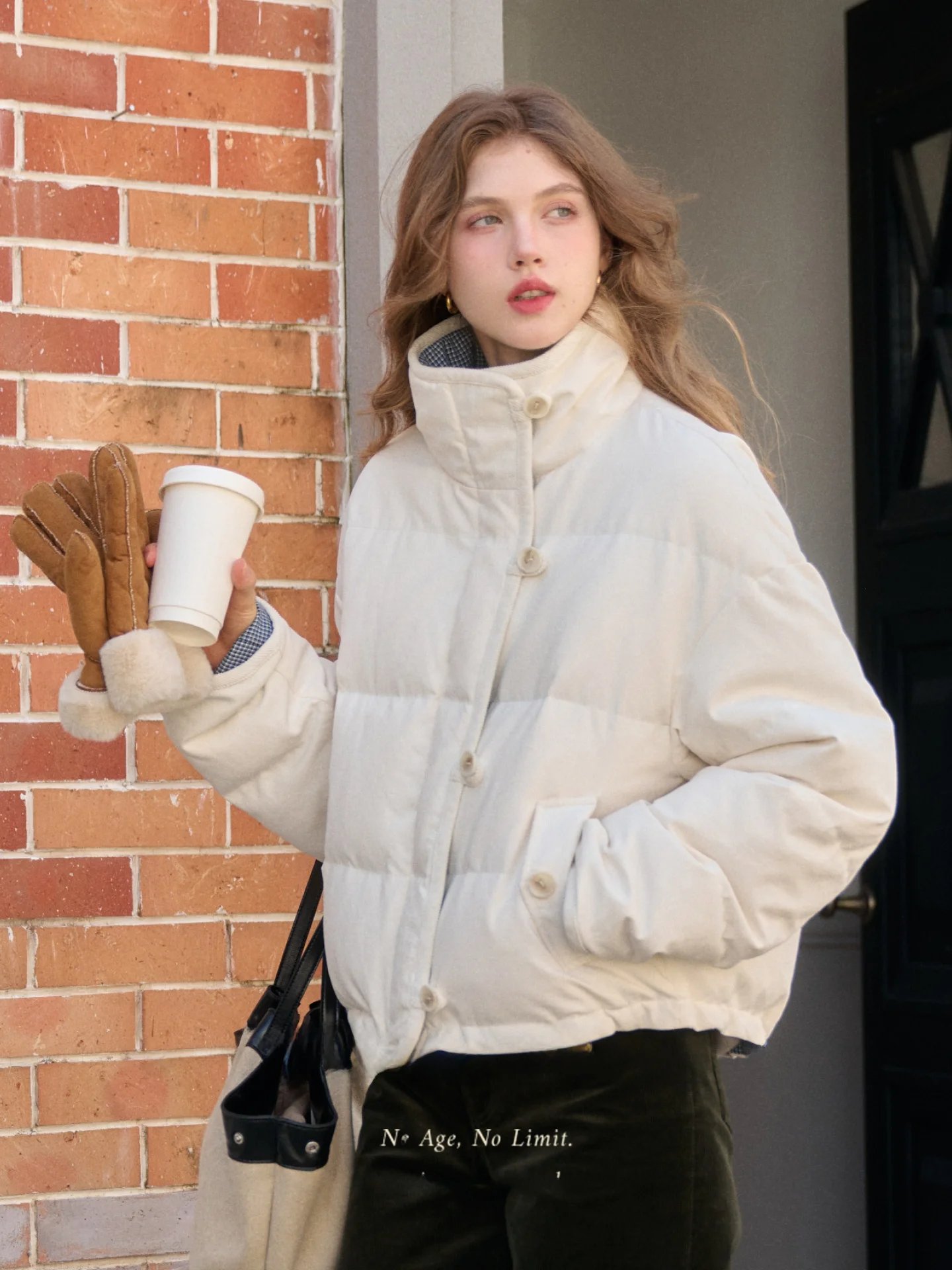 

Double-Sided Wearable Retro Snow Town Diary White Du down Puffer Jaet Women's Winter Bread Sle Thiened Stand Collar Coat