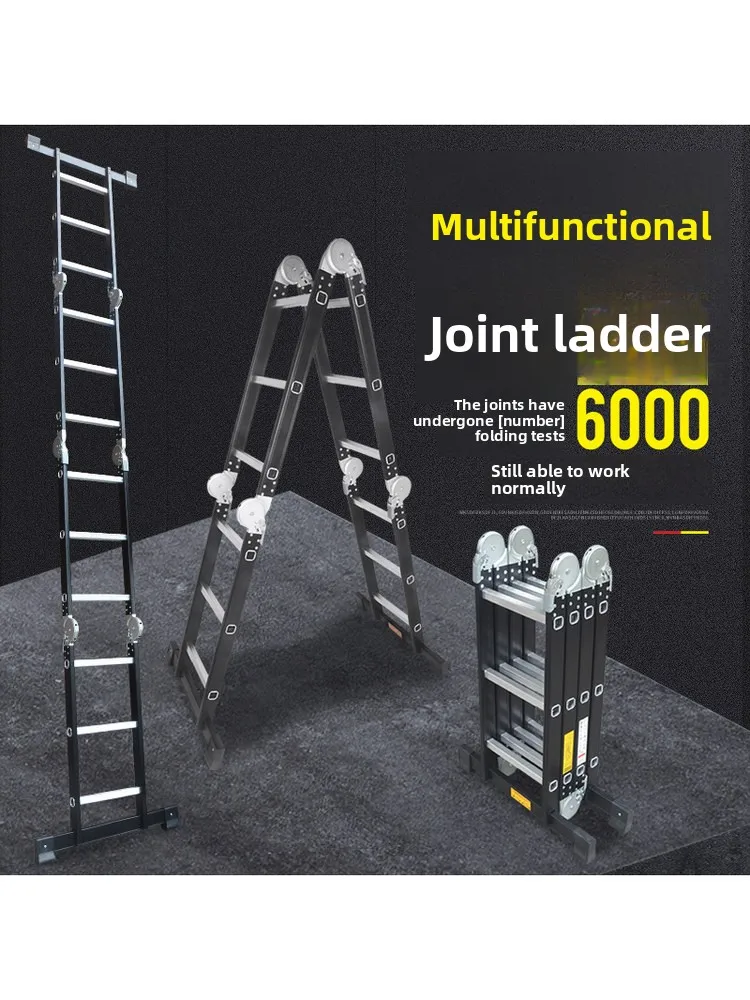 Foldable Aluminum Alloy Multi-Purpose Household Safety Ladder Portable Height-Adjustable Straight A-Frame Four-Section Ladder