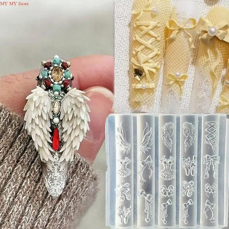 N1HE 실리콘 네일 아트 곰팡이 실리콘 템플릿 네일 디자인 도구 Bow Knot 시리즈