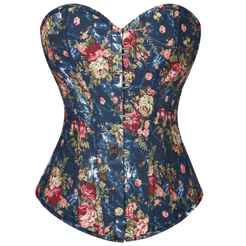 

Corset Overbust Tops Satin Sexy Corsets Print Bustiers Corsage Brocade Vintage Style Evening Party Costume