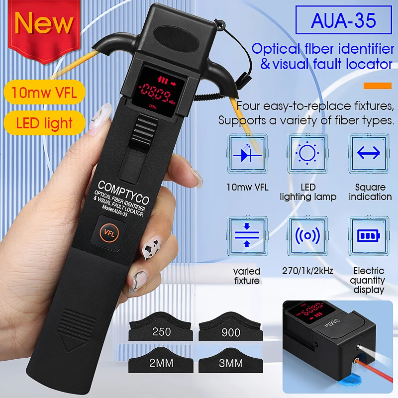 

AUA-35 Optical Fiber Identifier with LED and 10mw Visual Fault Locator Optic Fiber Testing Tool 800-1700Nm