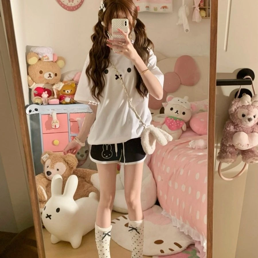 Cute Miffy Couple T Shirts Long & Short Matching Design Slim Fit Women Short Sleeve Tops Loose Casual Printed Summer Tees Kawaii