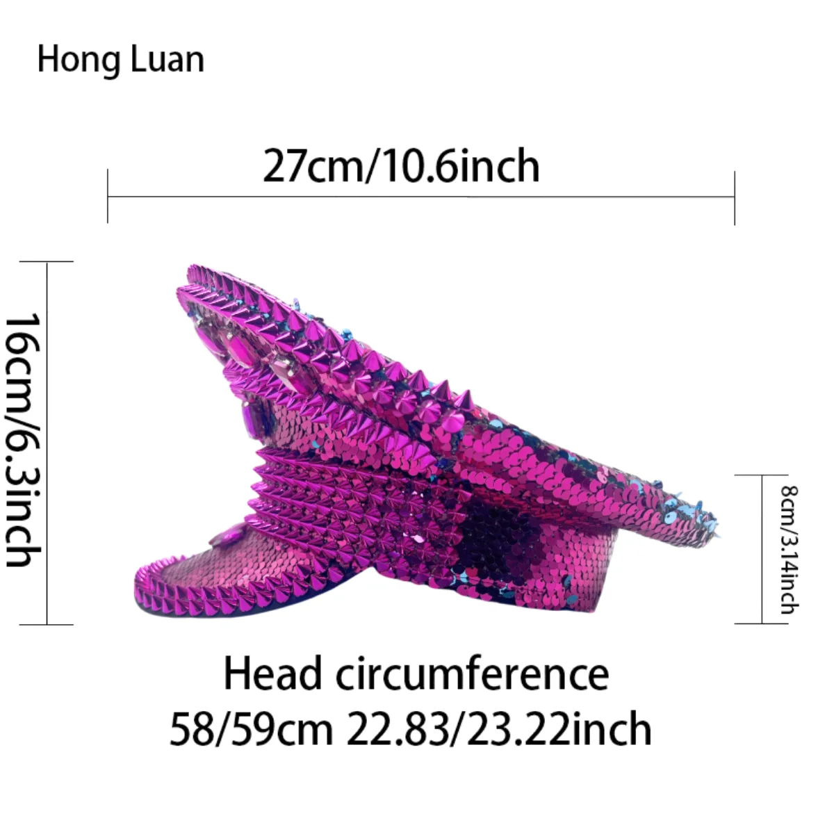 HongLuan Yellow Laser Leather Loop Captain Hat Rhinestone & Military Caps for Woman, Rave Festivals Accessories ＆ Party Cap Man