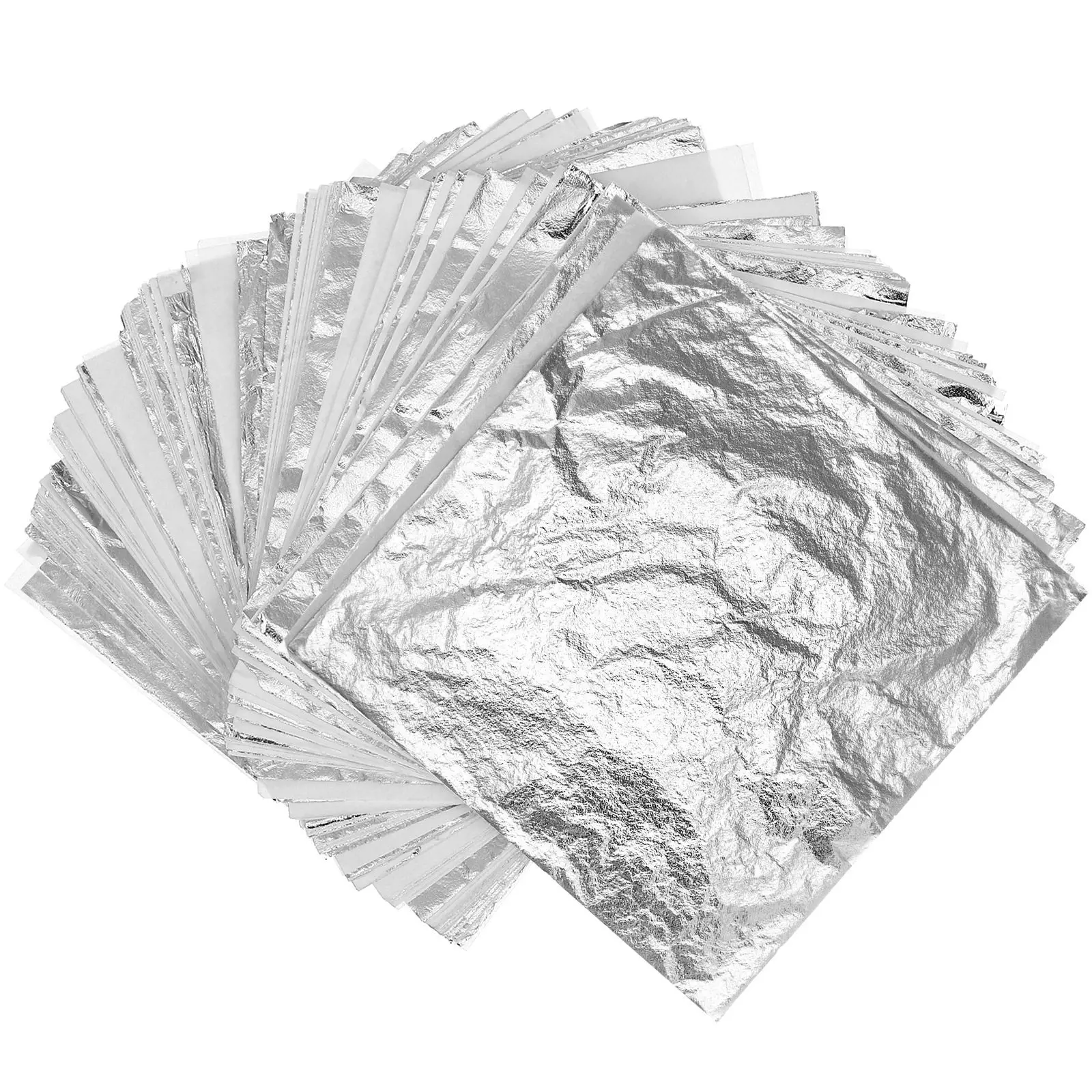 100Pcs Silver Foil Imitation Gilding Leaf 9x9x1cm Non-Edible Metal Craft Foil for Artistic Work Interior Gold