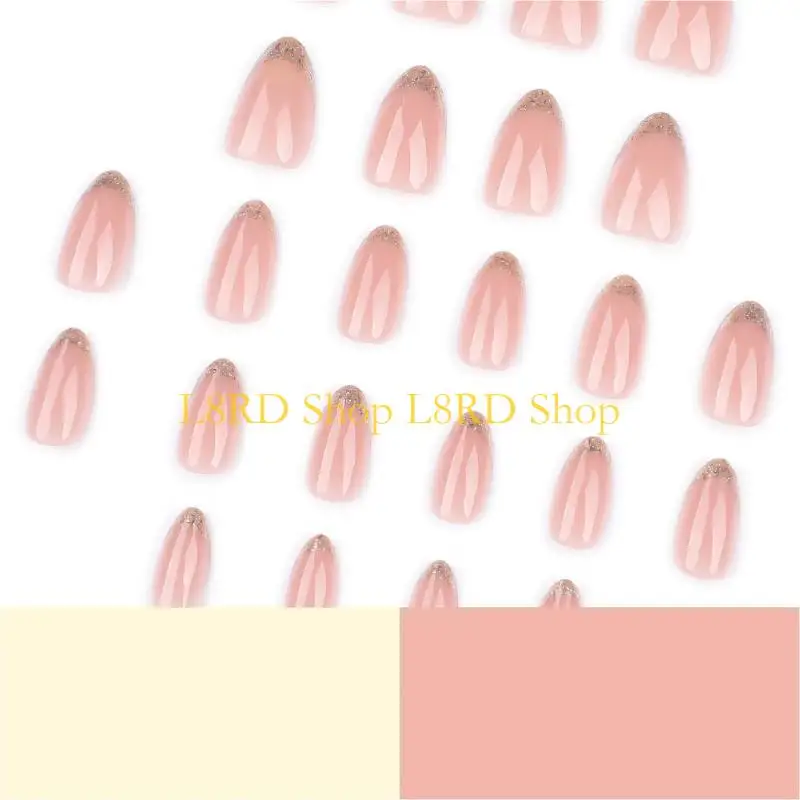 L8rd 24 piezas forma almendra uñas artificiales francesas con acabado brillo para uña falsa en uña cómoda y fácil