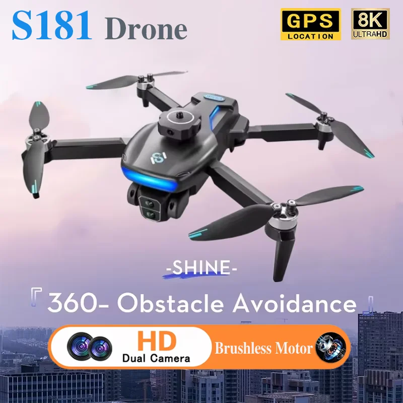 S181 RC Drone Professional Aerial 8K ESC Dual Cameras 5G GPS Optical Flow Obstacle Avoidance Brushless Foldable Quadcopter Toys