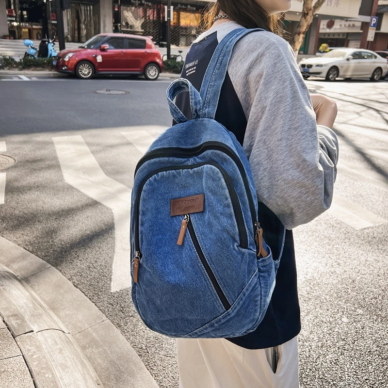 Denim Rucksäcke Y2K Damen Rucksack Canvas Schultertasche Sport Rucksack Qualität Packbag Vintage Rucksack Student Jeans Mochila