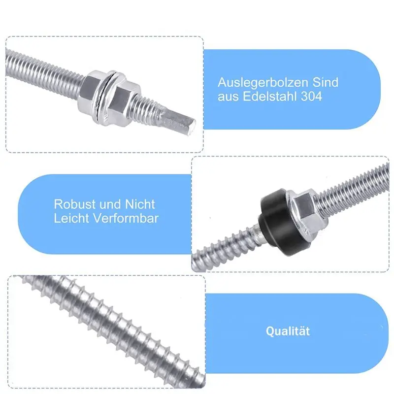 KSOL Hanger Bolts, M10 X 250 Mm, Pre-Assembled, V2A, Height-Adjustable, for Photovoltaic Solar Mounting Roofs, Set Of 4