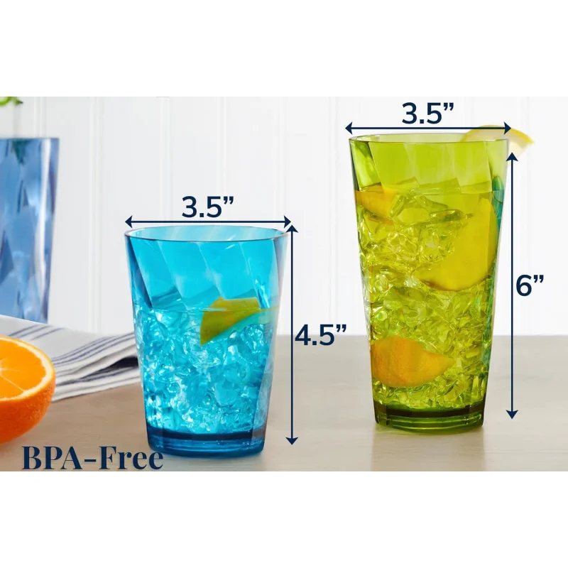 

16-Pack BPA-Free Jewel Tone Cups 14oz Rocks & 20oz Water Tumblers Made in USA Top-Rack Dishwasher Safe
