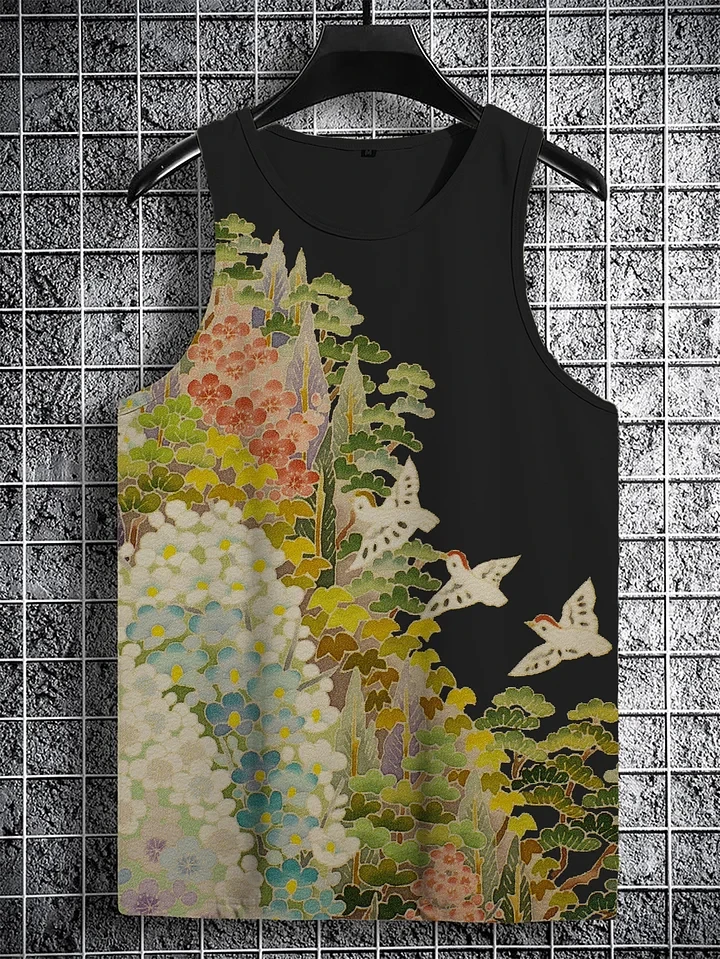 Japanese Style Vintage Tank Top Anime Samurai Cat 3d Printed Sleeveless T Shirts Casual Loose Breath Funny Top Tee Men's Vest