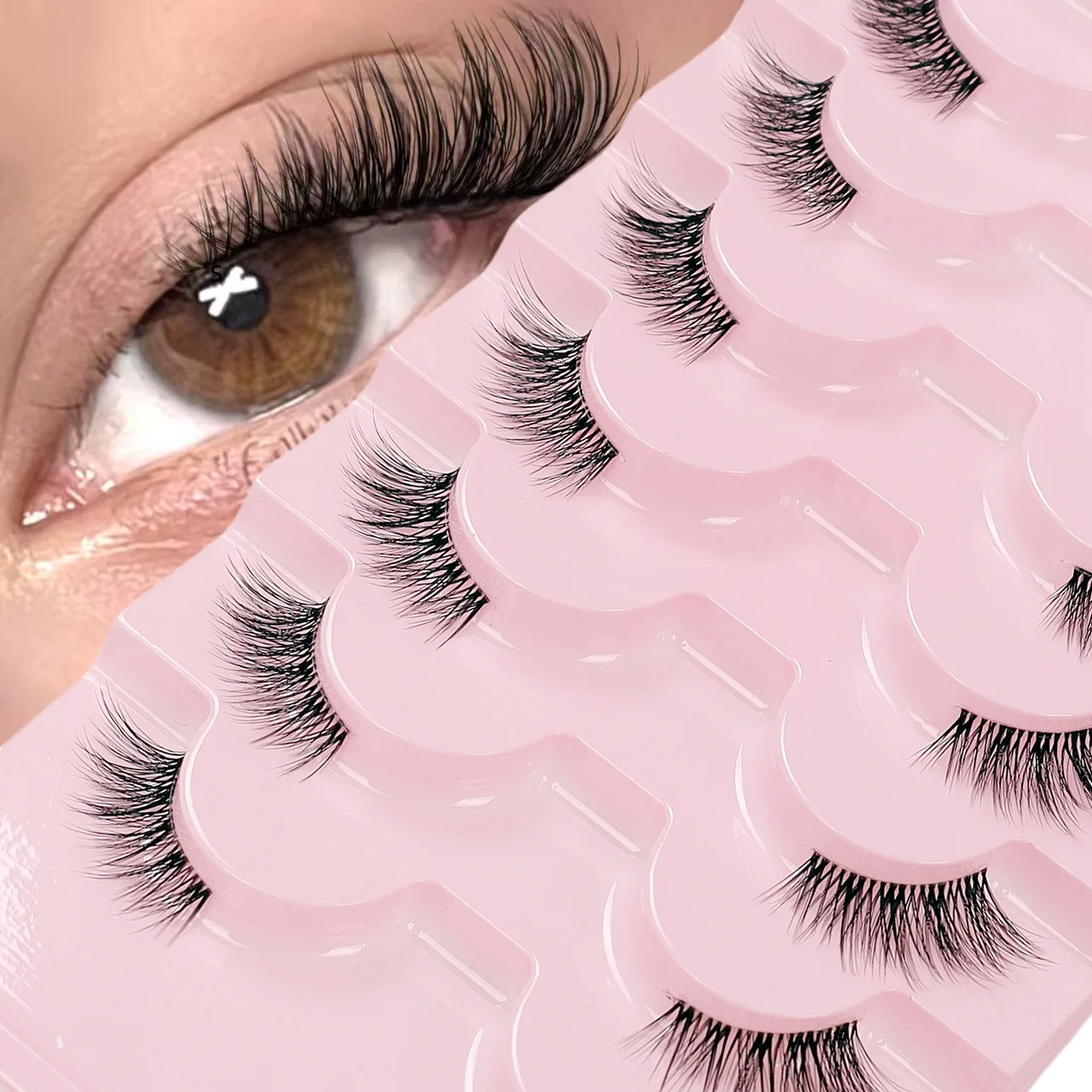 ふわふわつけまつげ 7 組、20mm、厚い密度、軽いまつげ、8D 厚い密度カールつけまつげ