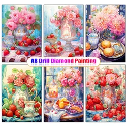 DIY Vintage Flower Diamond Mosaic Embroidery Rose Chrysanthemum Cross Stitch Kit Landscape Picture Rhinestone Art Home Decor