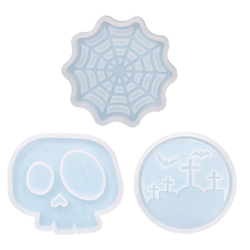 Halloween Diy Homemade Coffee Coaster Cobweb Skull Graveyard Creative Silicone Mold Crystal Placemat Mold for Diy Craft