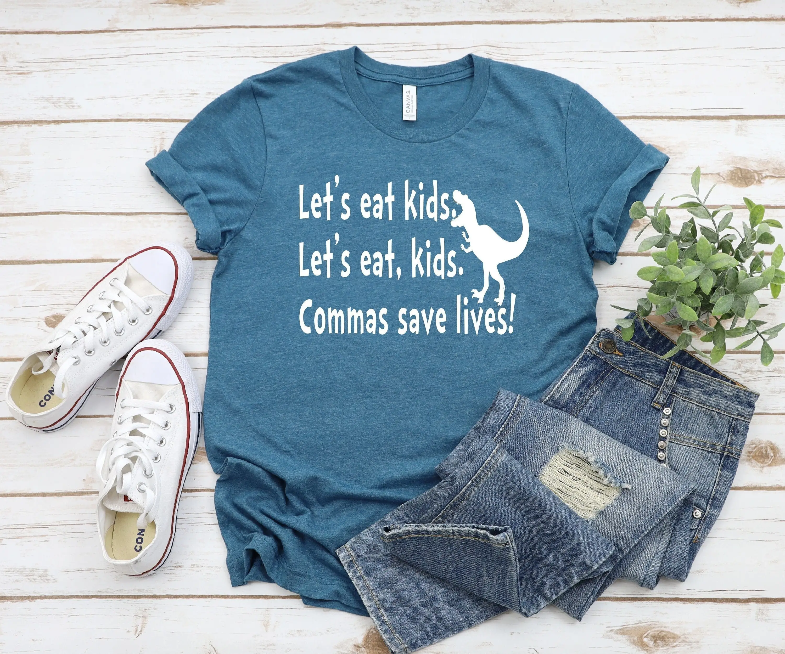 Funny Grammar T Shirt Punctuation Let's Eat Kids English Teacher Commas Saves Lives Save