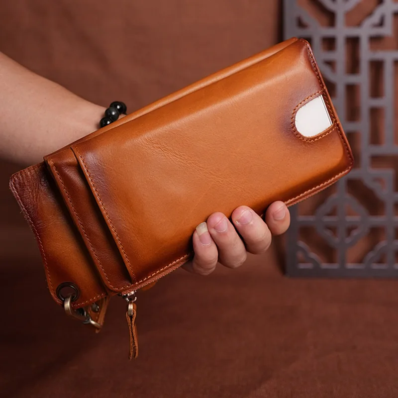 Leather Clutch Bag Long Wallet Men's Zipper Bag Multi-card Bag Large Capacity Multi-functional Casual Mobile Phone Bag