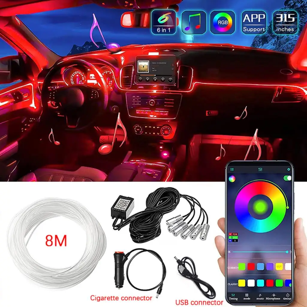 RGB LED Strip Lights Car Atmosphere Light Ambient Dashboard Decoration For Car Neon Foot Lamp With App Bluetooth DIY Control 12V