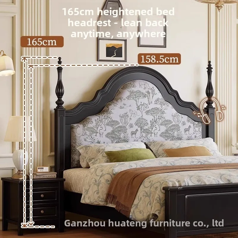 American retro solid wood 1.5M1.8M double bed medieval French wedding bed bedroom high-end atmospheric soft
