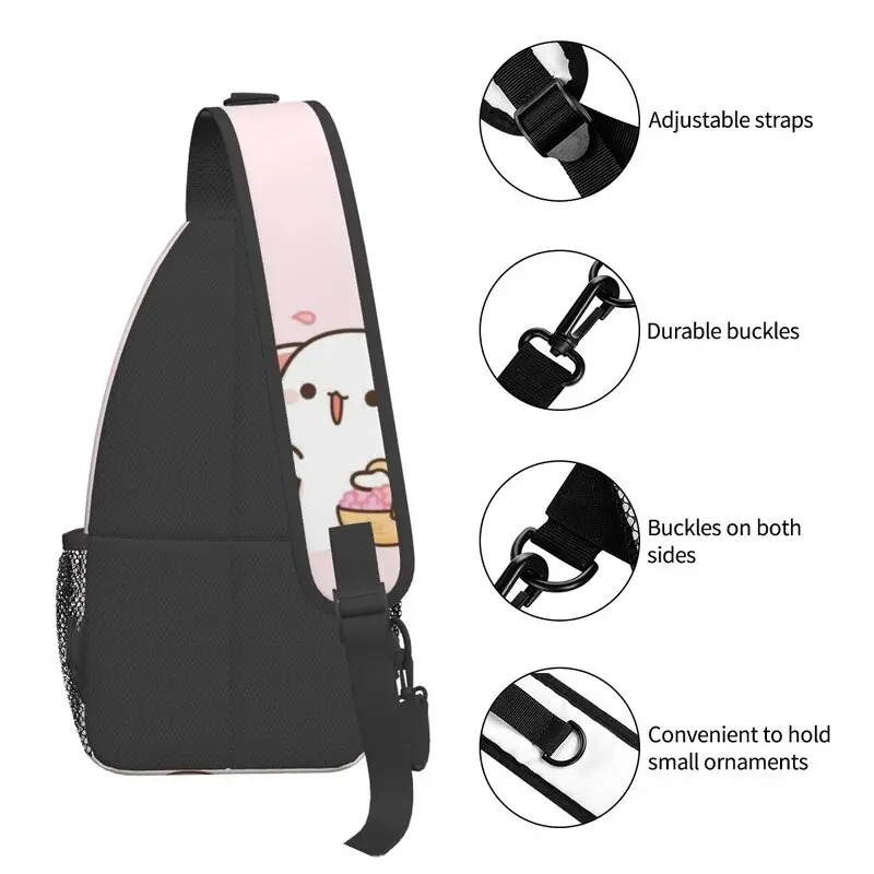 Kawaii Mochi kot brzoskwinia i Goma Crossbody plecak na ramię mężczyzn niestandardowe torba na klatkę piersiowa na ramię do podróżnego plecaka