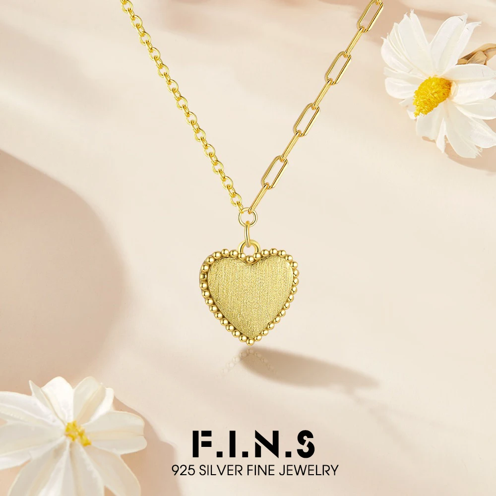 

Элегантное колье F.I.N.S из стерлингового серебра 925 пробы с асимметричной цепочкой и подвеской в виде сердца с матовой отделкой для женщин, модные ювелирные украшения