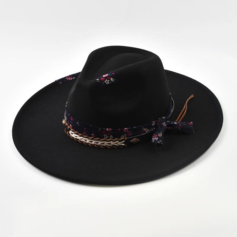 

Handmade Imitation Wool Fedoras Hat for Women Vintage Personalized Wide Brim Party Church Jazz Hats