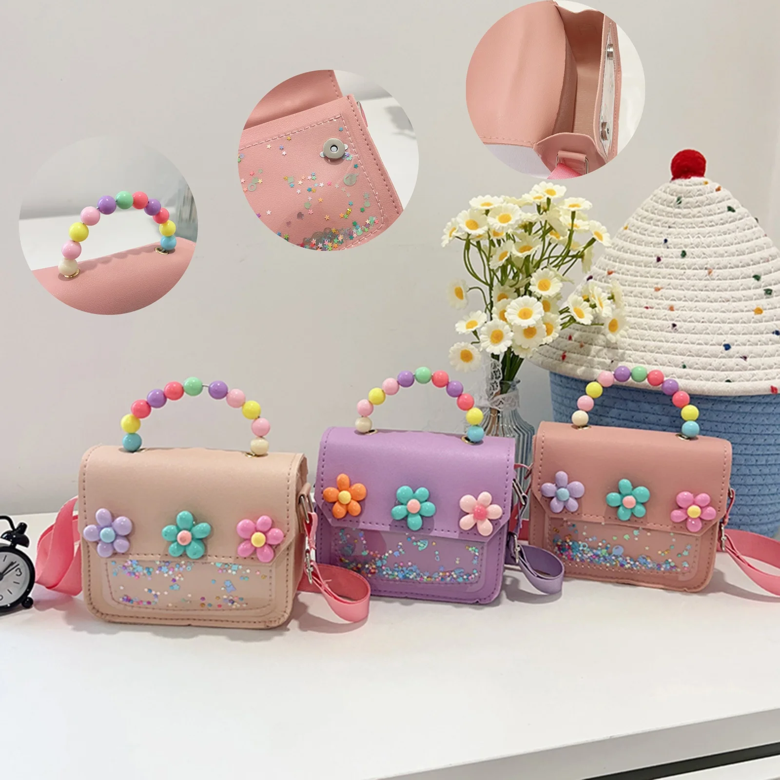 New Cute Flower Children's Backpack, Outward Travel Shoulder Bag, Crossbody Bag, Student Wallet Girl Bag