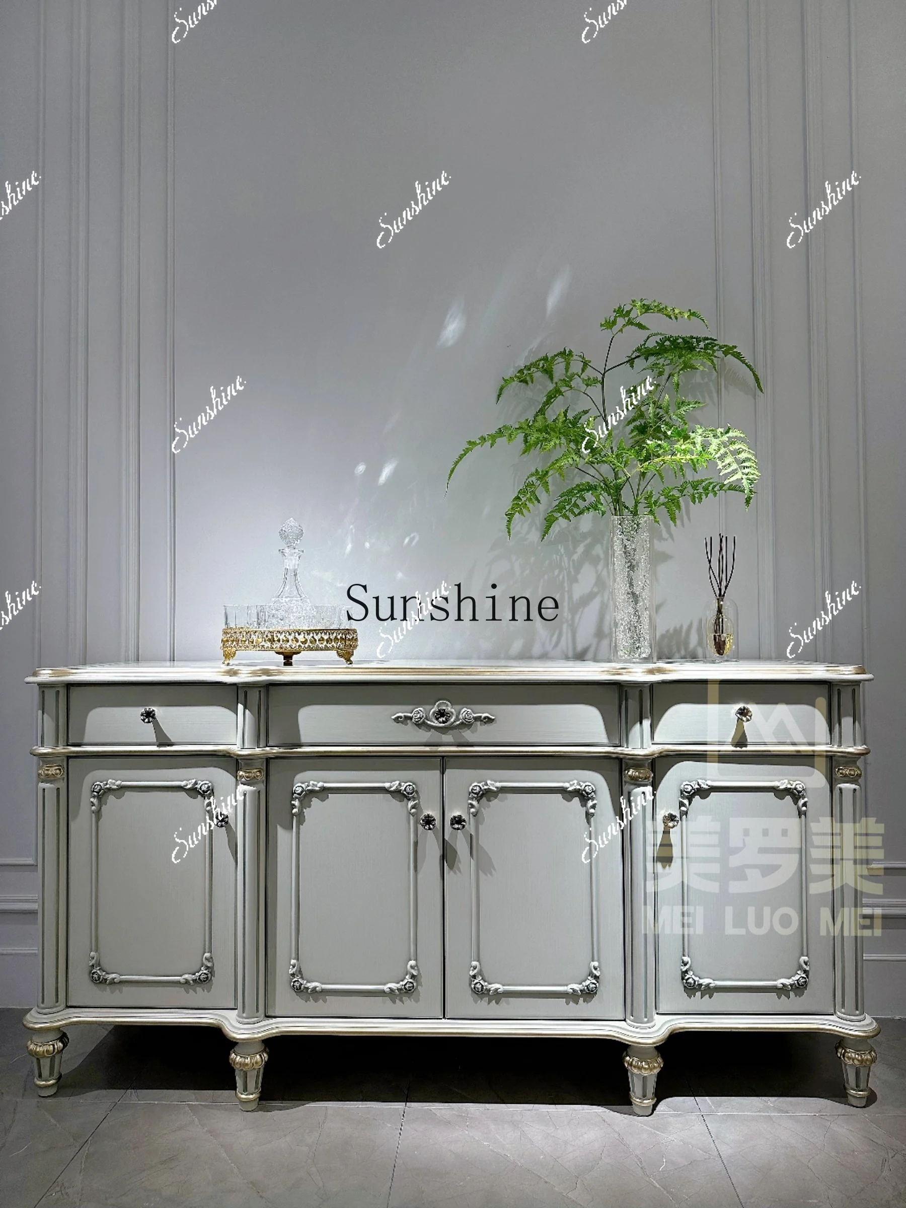 French retro solid wood dining side cabinet light luxury villa luxury storage decorative cabinet  TF