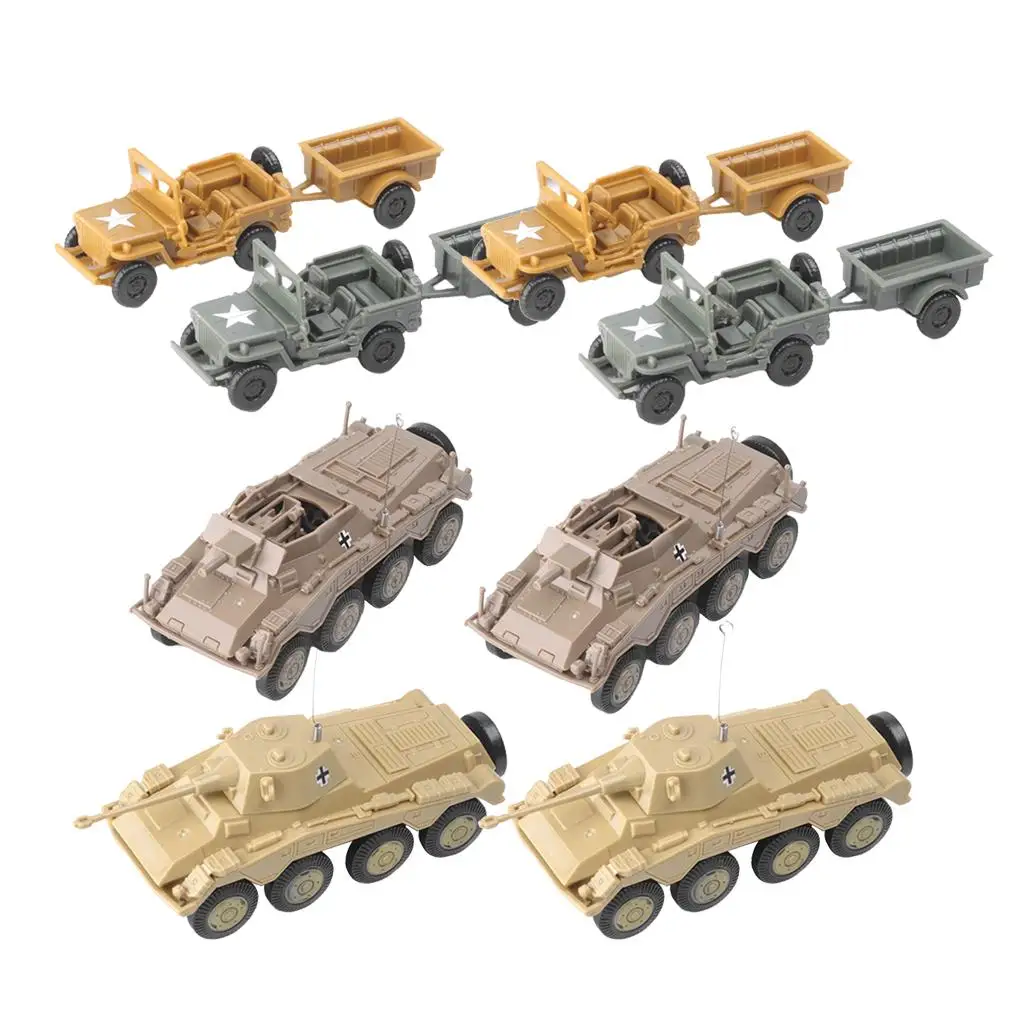 8Pcs Armoured Tank Trailer /72 Scale Model Kit Toy Playset Desk Decor