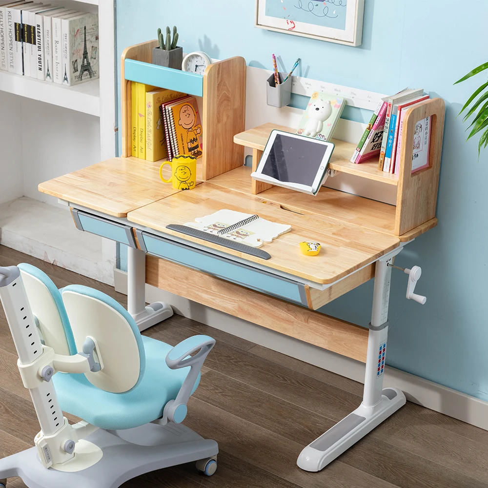 

Study Desk Book Holder for Kids Modern Study Table Chair Set Height Adjustable Student Table with Big Drawer in Left with Wood