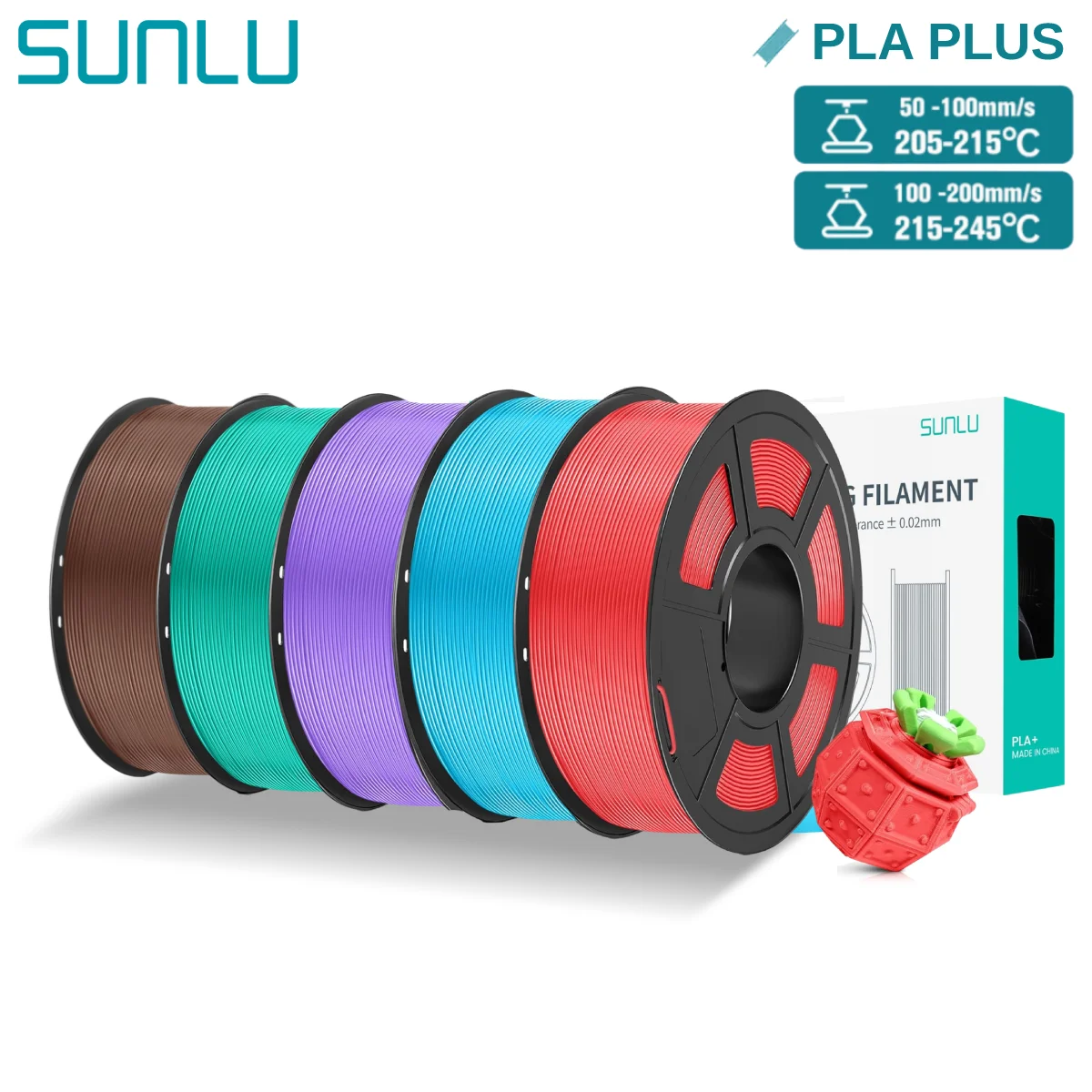 SUNLU PLA+ 1.75mm 3D Filament 1KG - 300mm/s Speed, No Bubbles, ±0.02mm Accuracy, Eco Material