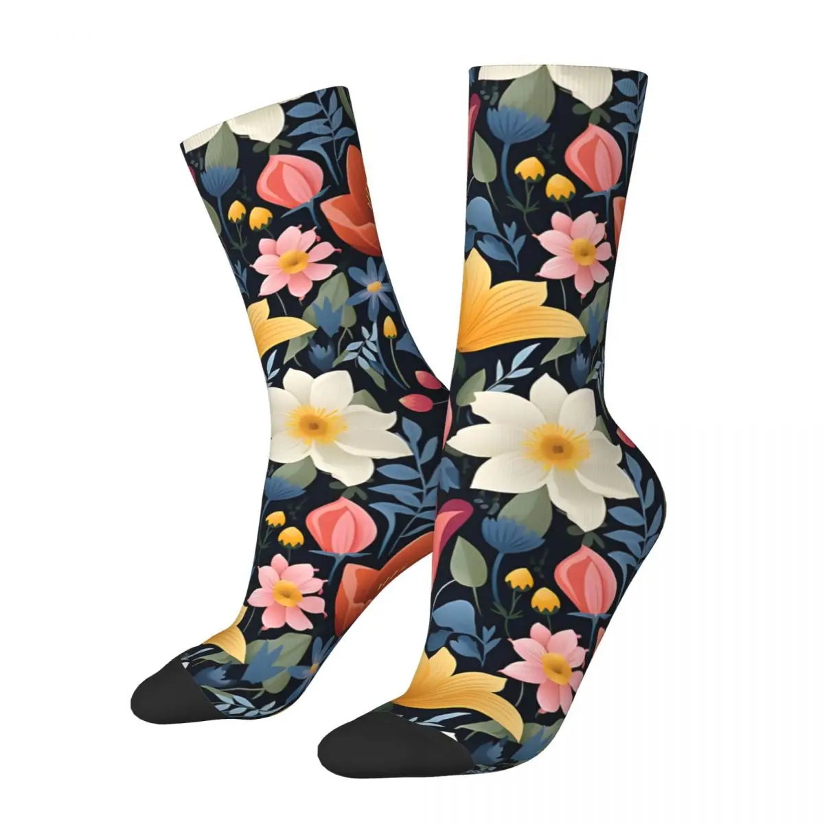 Colorful Flowers Peonies, Orchids, Daisy, Tulip And More Men's Socks Unisex Flower Power Seamless Novelty Crew Sock tops fugees