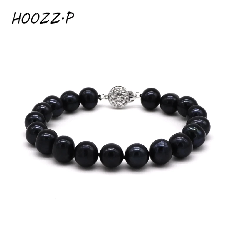 HOOZZ.P Pearl Bracelet Quality Freshwater Cultured Pearl in Black absolutely unique prefect gifts 8-9mm A