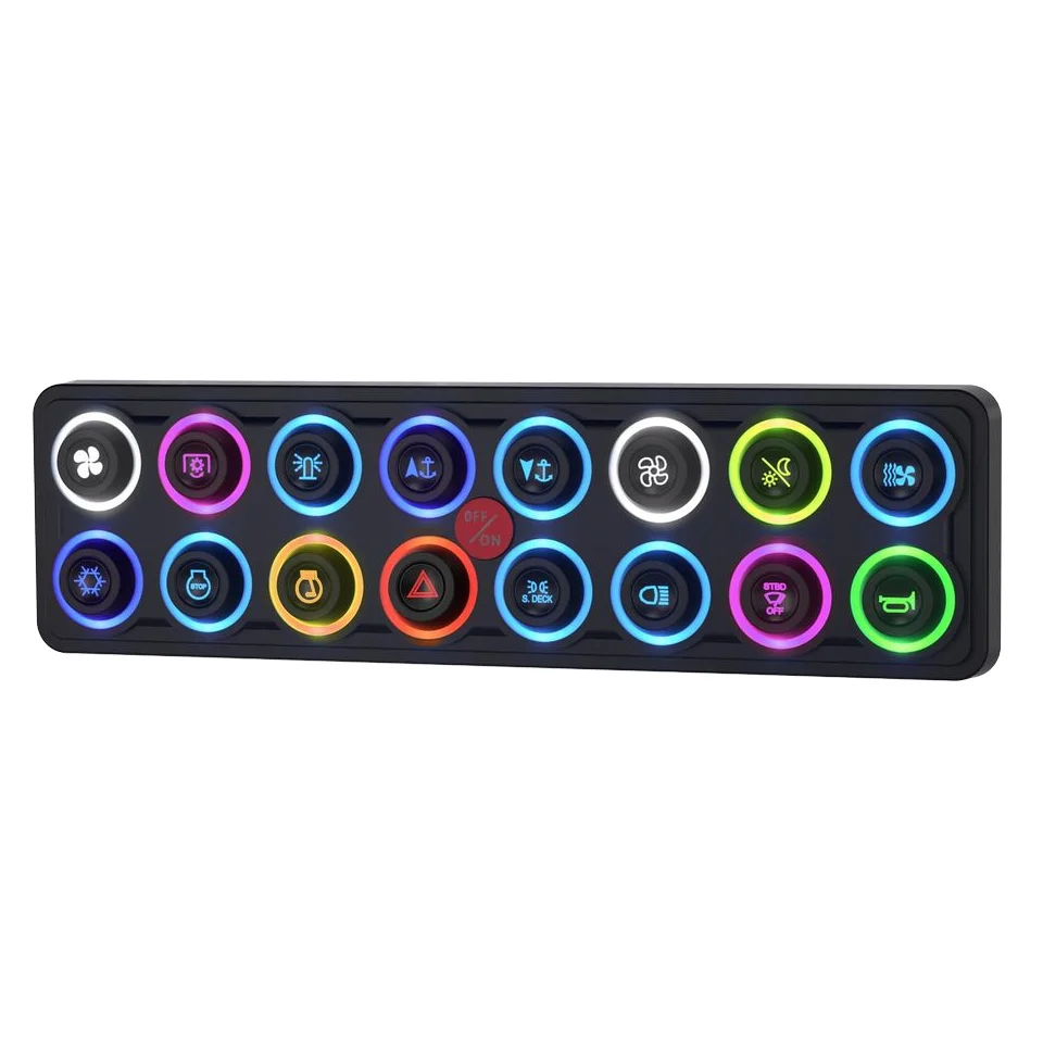 

Intelligent Library Multi Function 4 Modes 8 Colors Backlight 60A 12V Car Relay Circuit Control Box 16 Gang RGB Marine Touch Swi