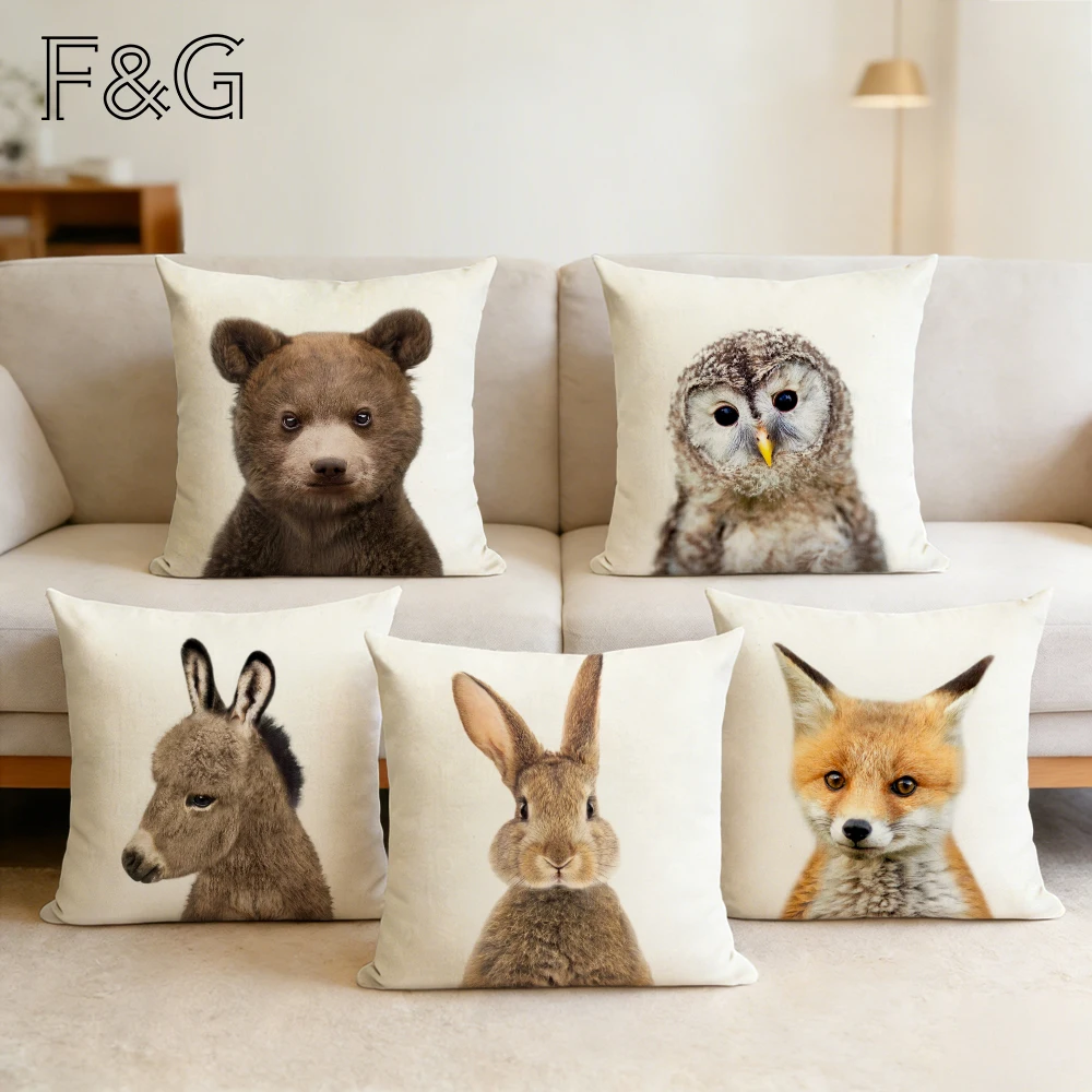 

Cute Baby Animals Throw Pillow Case Bunny Donkey Fox Print Cushion Cover for Baby Room Home Sofa Decor