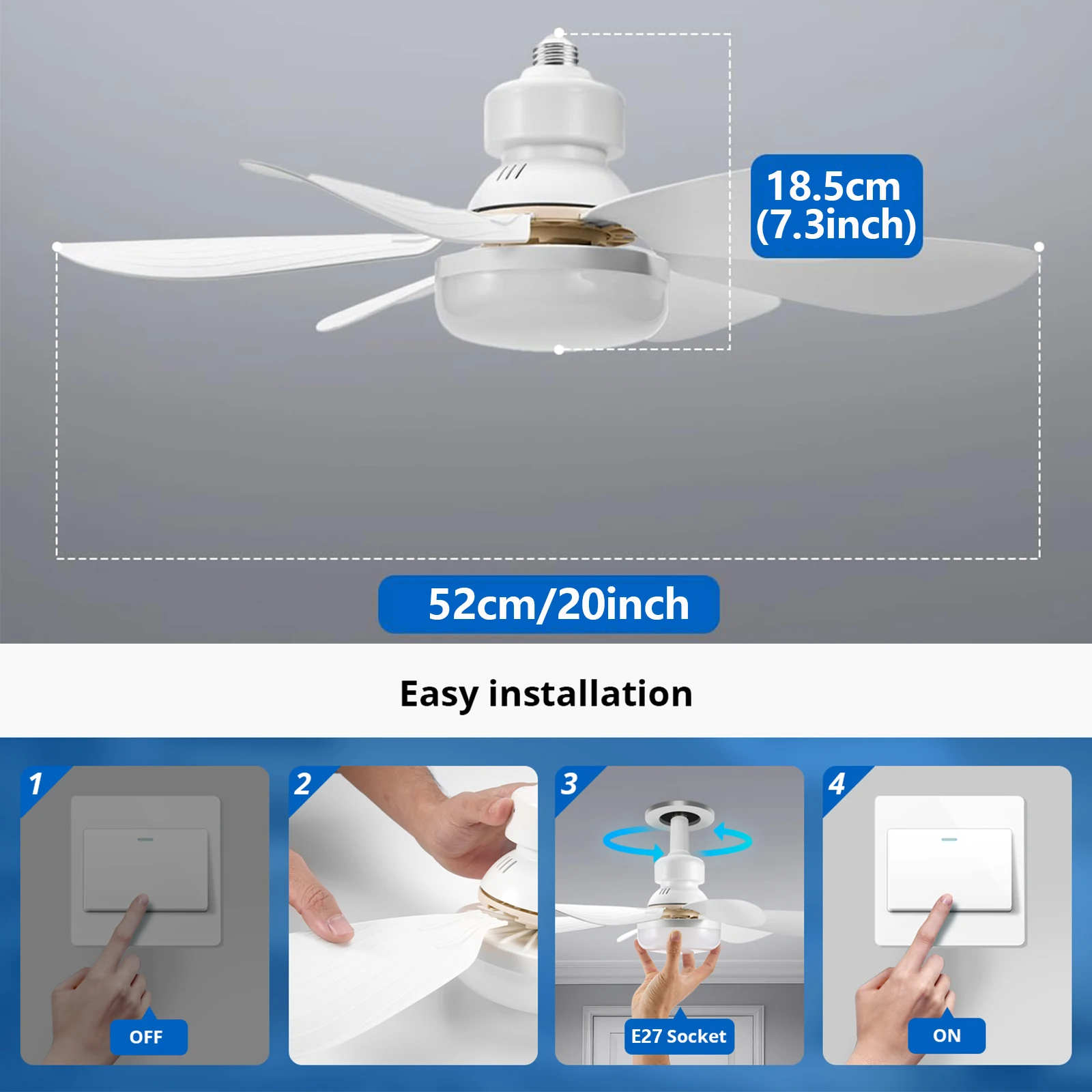 Presa ventilatore da soffitto luce 40W lampada da soffitto a vite fancon ventilatore a presa E27 remoto con LED per bagno camera da letto Kitchenfor