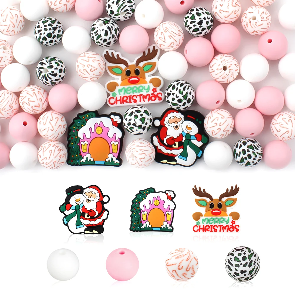 35pcs/set Silicone Beads Christmas House Elk Series Christmas for DIY Pendant Pearl Keychain Necklaces Toys Jewelry Accessories