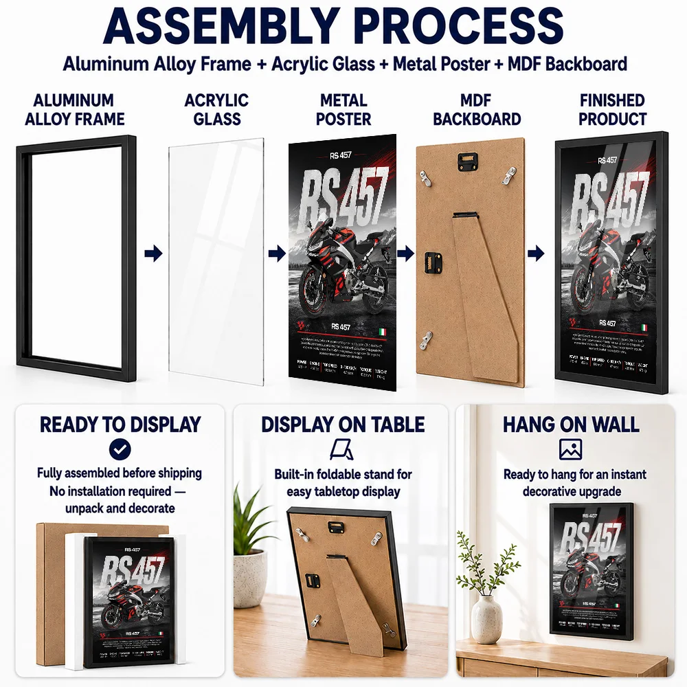 Italy RS 457 Motorcycle Metal Poster With Aluminum Alloy Frame Personalized Photo Vintage Cruiser Style Wall Art For Game Room