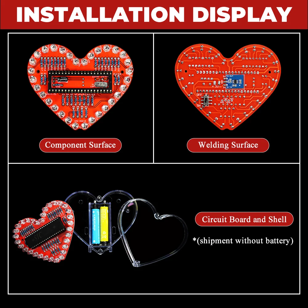 LED Heart-Shaped Flow Light DIY Electronic Kit with 32 Colorful LED Lights Battery Powered DIY Soldering Practice Kit