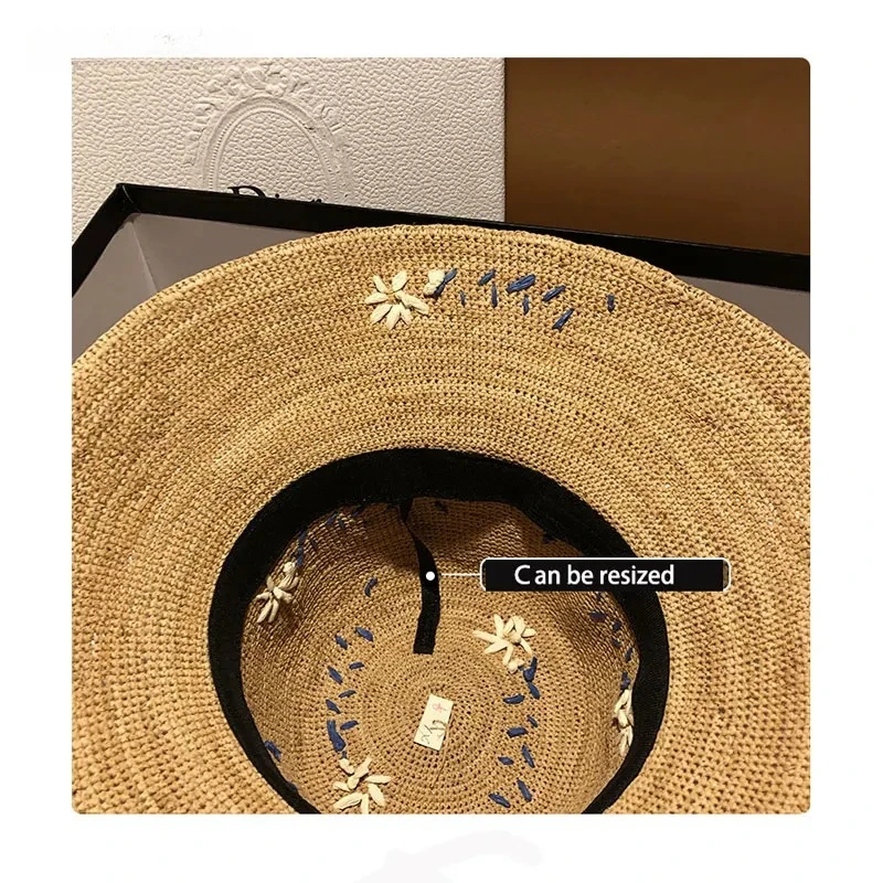 Fashion Raffia Straw Hat Female Summer Embroidery Flowers Literary Travel Holiday Seaside Beach Hat Sun Protection Big Edge Cap