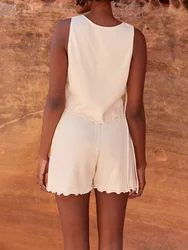 Linen Co Ord Sets for Women Summer Shorts and Tank Crop Top Two Piece Outfit Matching Set for Going Out Holiday Beach