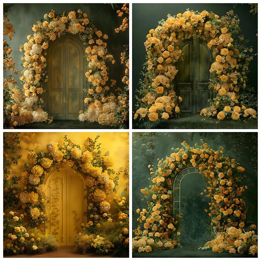 Mehofond-Arrière-Plan de Photographie, Fleur Jaune, Arc de Porte, Anniversaire Adulte, Mariage, ALTERArt, Décor de Portrait, Photo