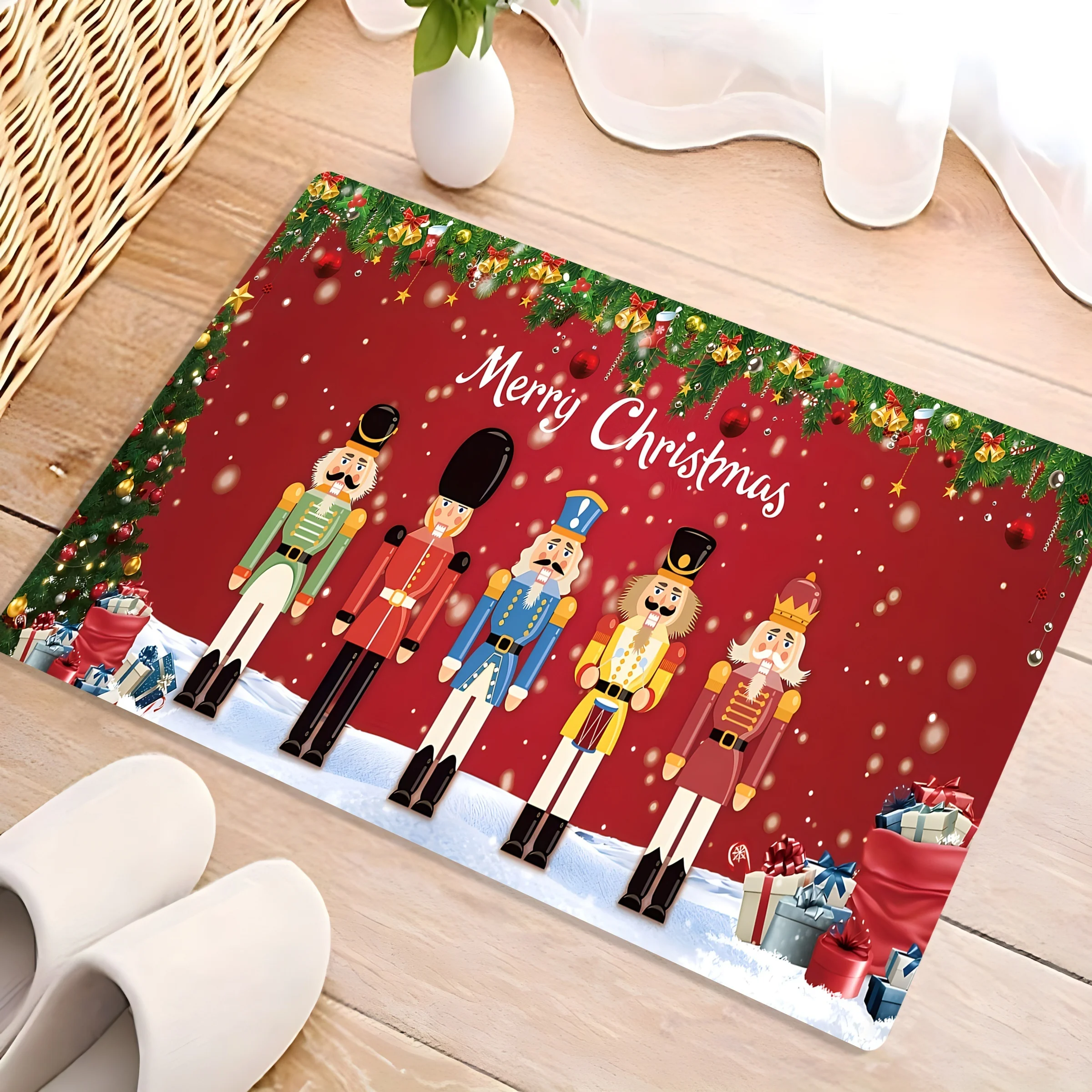Christmas Snowman Nutcracker Doormat, Premium Flannel Holiday Rug, Non-Slip Washable Fade-Resistant Door Carpet for Home