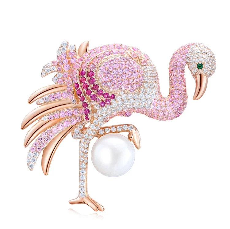 

Fashion Luxury Flamingo Bird Brooch Clothing Accessories 925 Sterling Silver Animal Brooches