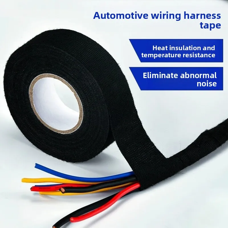 9mm*15m Auto Wiring Harness Flannel Tape, High Temp Resistant, Hand-Tearable, Silent, Wear Resistant & Anti-static Tape